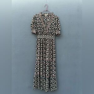 Max Studio Floral Short Sleeve Tiered Maxi Shirt Size MD